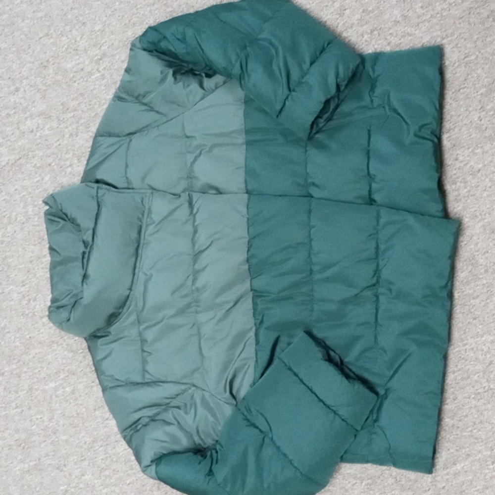 Summersalt Colorblock Eco Puffer Jacket in Olive/Eden size 1XL